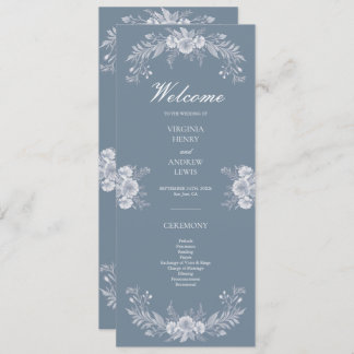 Classic Victorian Wedding Program with Blue Floral