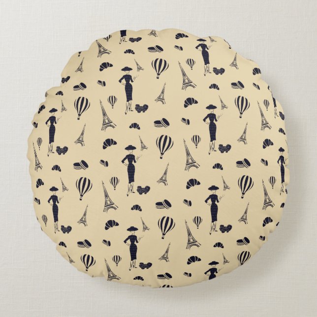 Classic Vintage 50's Fashion Round Throw Pillow (Front)