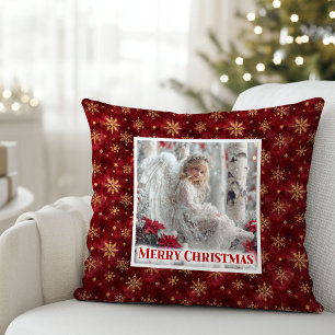 Classic Vintage Angel Red Gold Custom Name Xmas Throw Pillow