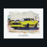 *~* Classic Vintage Antique Yellow Bananna Car Postcard<br><div class="desc">(search AP11 for vehicle theme products) POST CARD POSTCARD - CLASSIC CARS RETRO - Grunge style Digital Enhanced Paintings - PERSONALIZE TEXT IF DESIRED. - YELLOW Muscle Car. The Yellow Antique Muscle car Photo turned Painting is awesome. The background Frame is WHITE. The word CLASSIC can be edited to your...</div>
