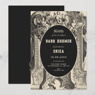 Classic vintage artistic angel baby shower invitation