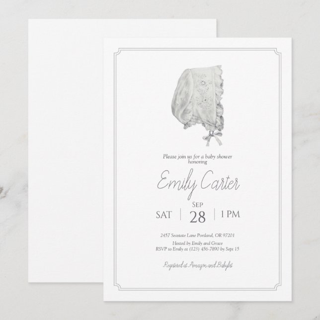 Classic Vintage Baby Bonnet Baby Shower Invitation (Front/Back)
