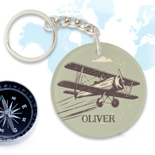 Classic Vintage Biplane Keychain