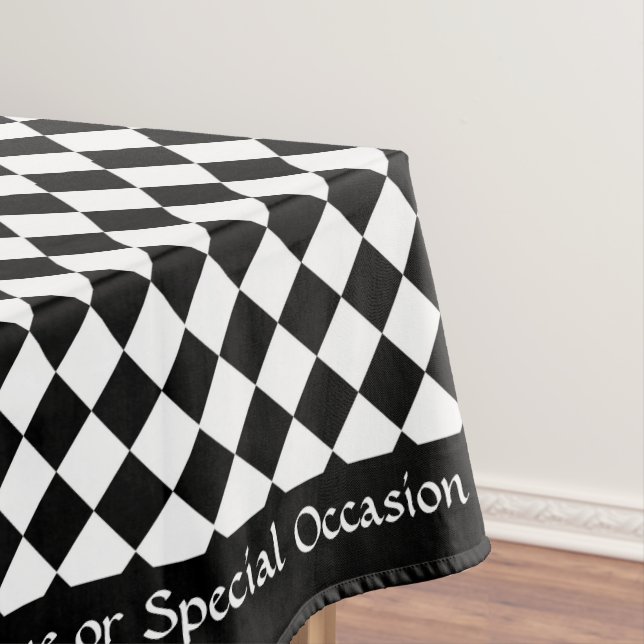 Classic Vintage Black White Chequered Personalized Tablecloth (In Situ)