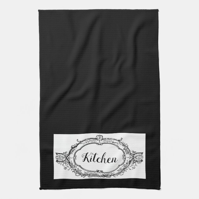 Classic Vintage Black & White Kitchen Towel (Vertical)