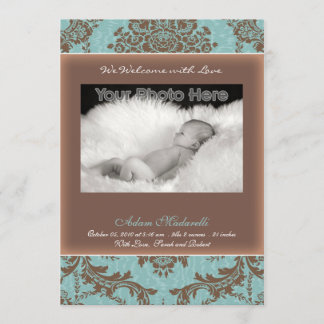 Classic vintage blue baby announcement