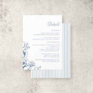 Classic Vintage Blue Floral Garden Wedding Details Enclosure Card