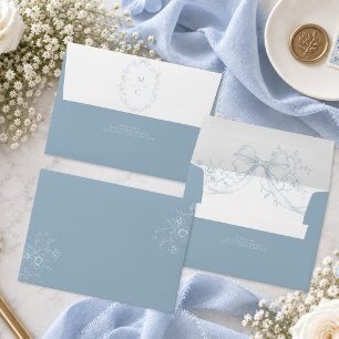 Classic Vintage Blue Floral Wreath Wedding Envelope
