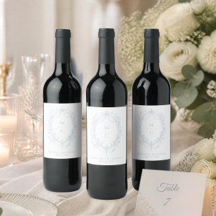 Classic Vintage Blue Floral Wreath Wedding Wine Label