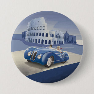 Classic Vintage Blue Race Car 3 Inch Round Button