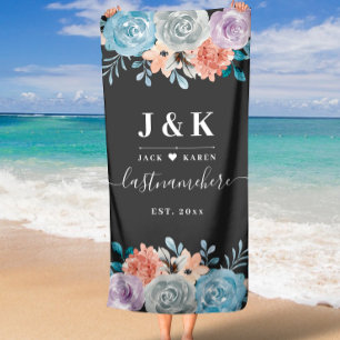 classic vintage botanical floral monogram beach towel