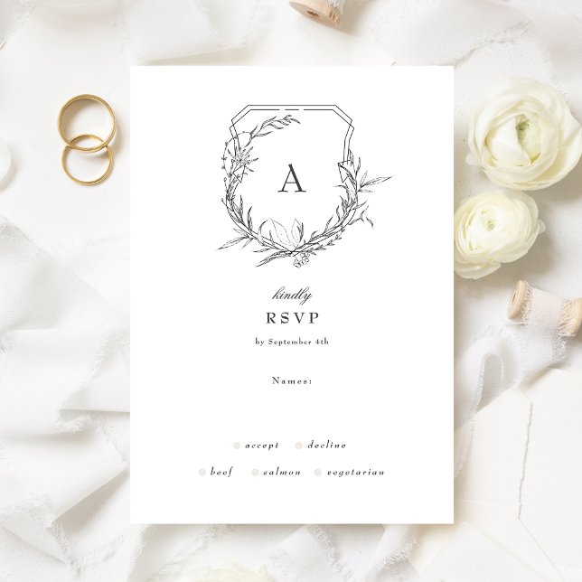 classic vintage botanical floral monogram crest RSVP card (Creator Uploaded)
