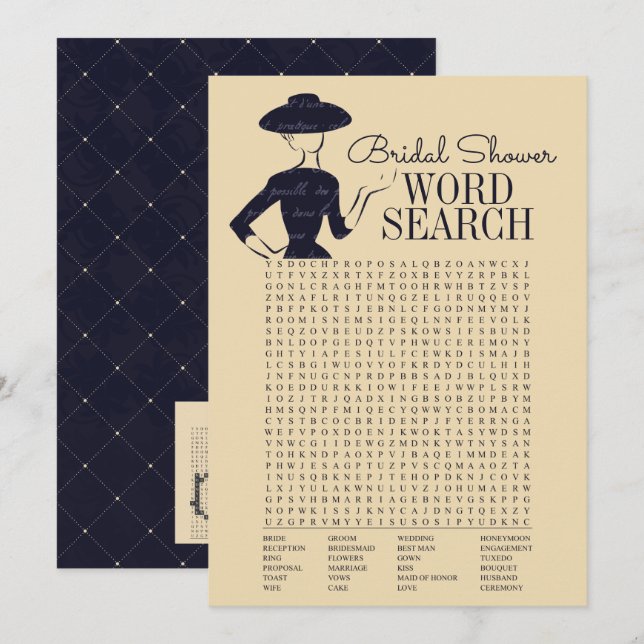Classic Vintage Bridal Shower Word Search Card (Front/Back)