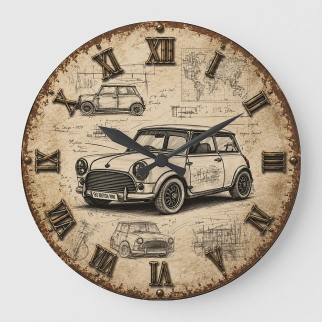 Classic Vintage British Car  Large Clock (Front)