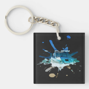 Classic Vintage Car Beach Pop Art, Keychain