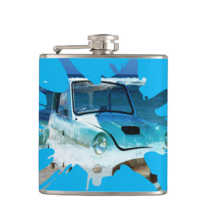Classic Vintage Car Beachy Pop Art, Hip Flask