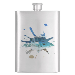 Classic Vintage Car Beachy Pop Art, Hip Flask