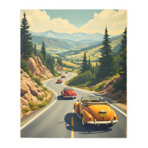 Classic Vintage Cars on Scenic Mountain Road