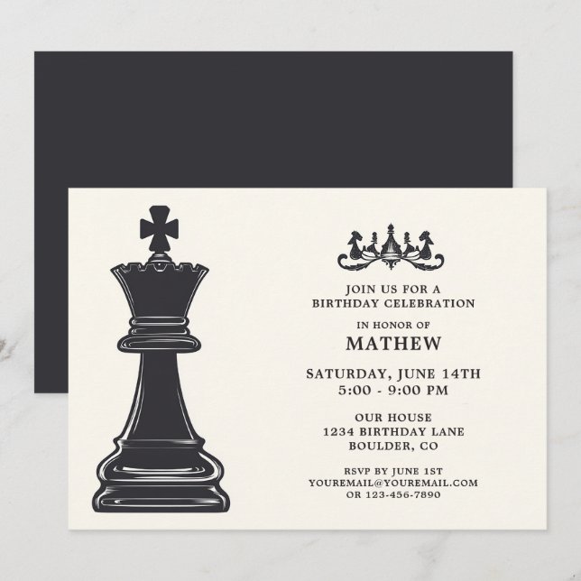 Classic Vintage Chess-Themed Elegant Birthday Invitation (Front/Back)