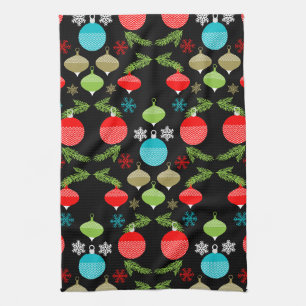 Classic Vintage Christmas Bauble Ornament Kitchen Towel