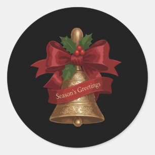 Classic Vintage Christmas Bell with Red Ribbon  Round Sticker