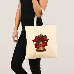 Classic Vintage Christmas Bell with Red Ribbon Tote Bag