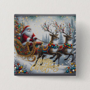 Classic/Vintage Christmas Santa & reindeer  2 Inch Square Button