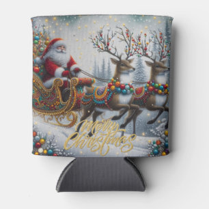 Classic/Vintage Christmas Santa & reindeer  Can Cooler