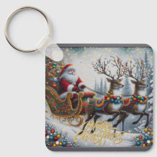 Classic/Vintage Christmas Santa & reindeer  Keychain