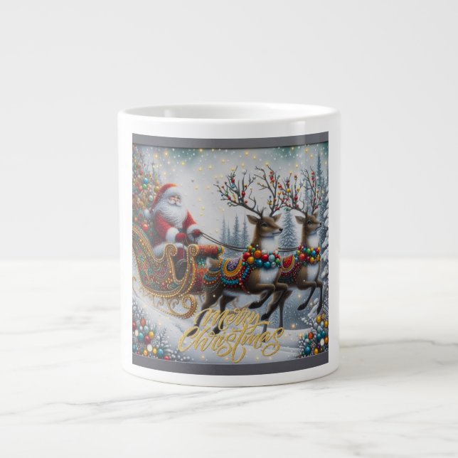Classic/Vintage Christmas Santa & reindeer  Large Coffee Mug (Front)