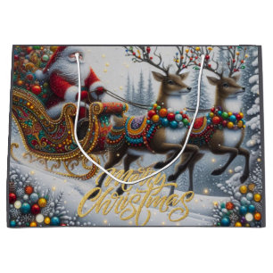 Classic/Vintage Christmas Santa & reindeer  Large Gift Bag