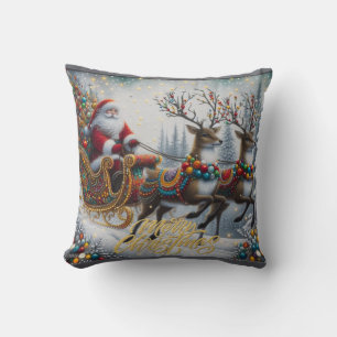 Classic/Vintage Christmas Santa & reindeer  Throw Pillow