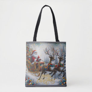 Classic/Vintage Christmas Santa & reindeer Tote Bag