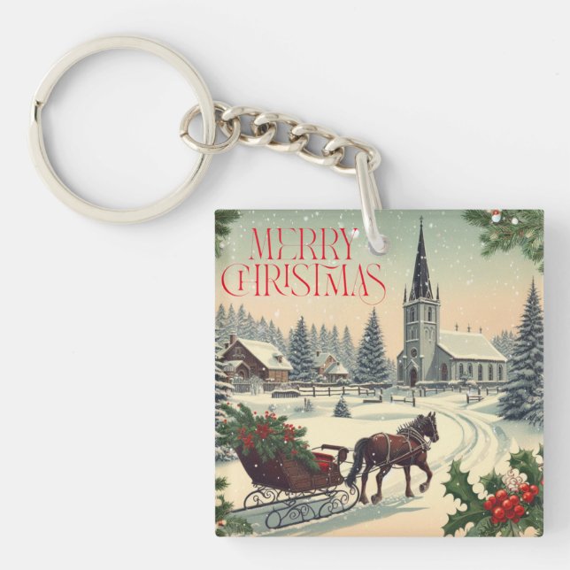 Classic/Vintage Christmas scene  Keychain (Front)