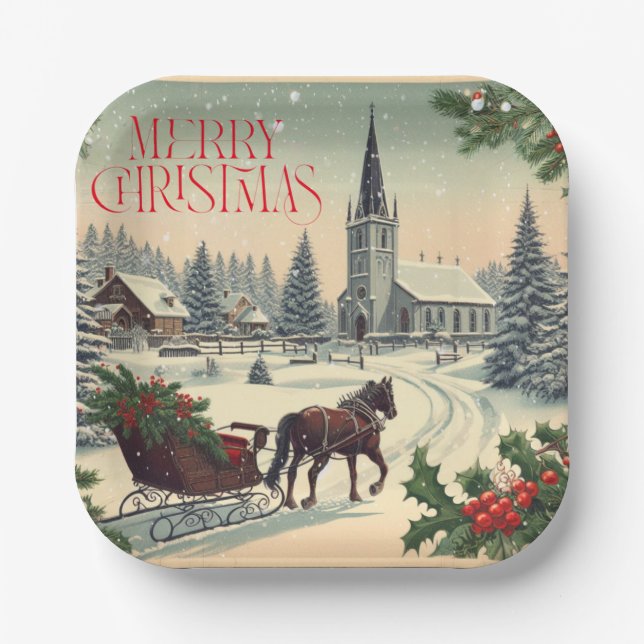 Classic/Vintage Christmas scene Mug Paper Plate (Front)