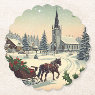 Classic/Vintage Christmas scene Paper Coaster