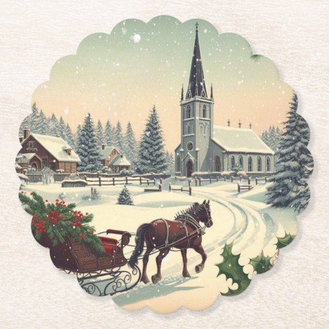 Classic/Vintage Christmas scene  Paper Coaster (Front)
