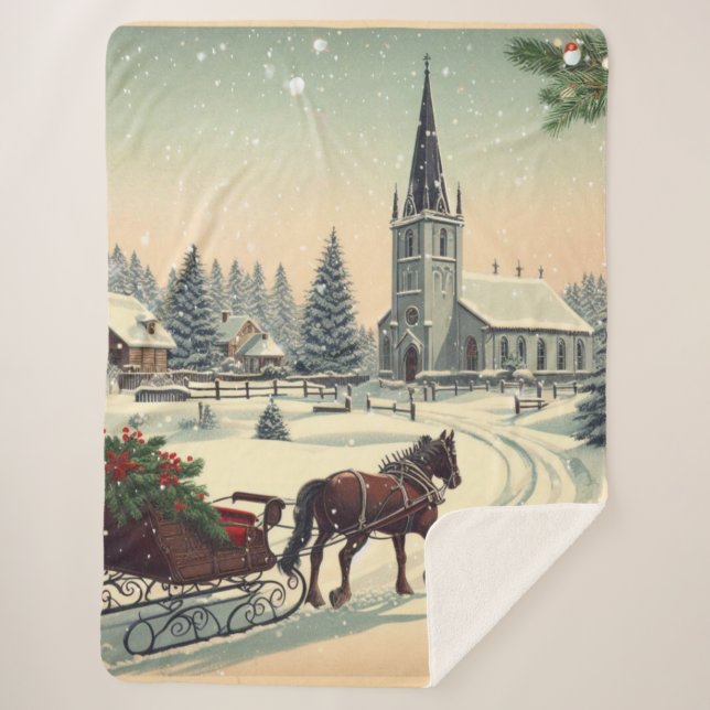 Classic/Vintage Christmas scene  Sherpa Blanket (Front)