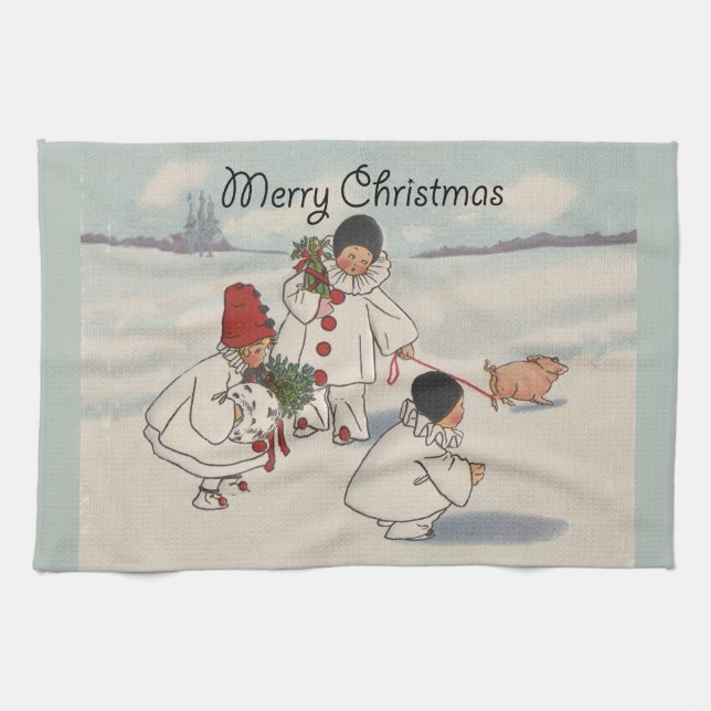 Classic Vintage Christmas Snow Child Kitchen Towel (Horizontal)
