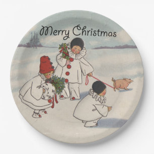 Classic Vintage Christmas Snow Child Paper Plate