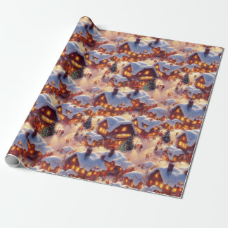 Classic Vintage Christmas Themed Winter Village Wrapping Paper