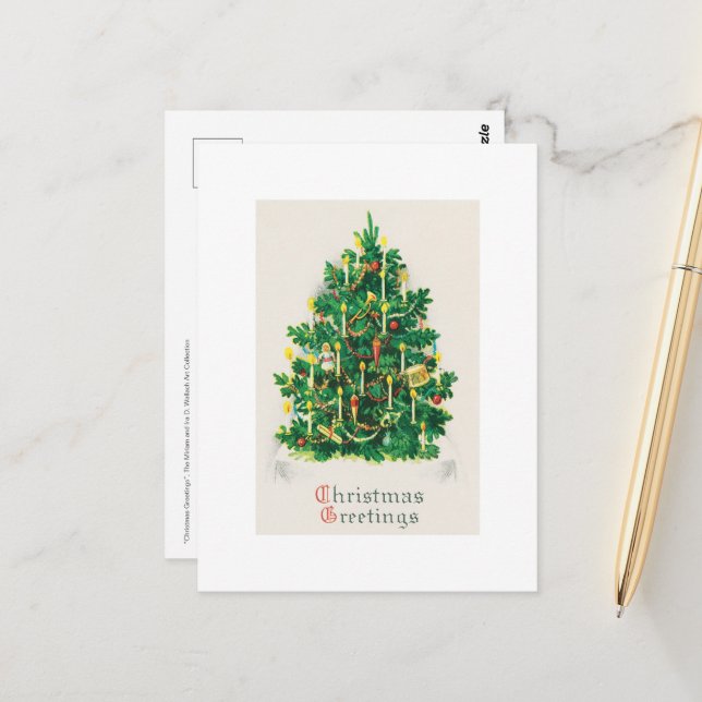 Classic Vintage Christmas Tree Holiday Art Postcard (Front/Back In Situ)