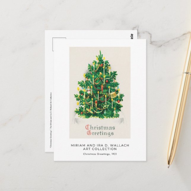 Classic Vintage Christmas Tree Holiday Art Postcard (Front/Back In Situ)