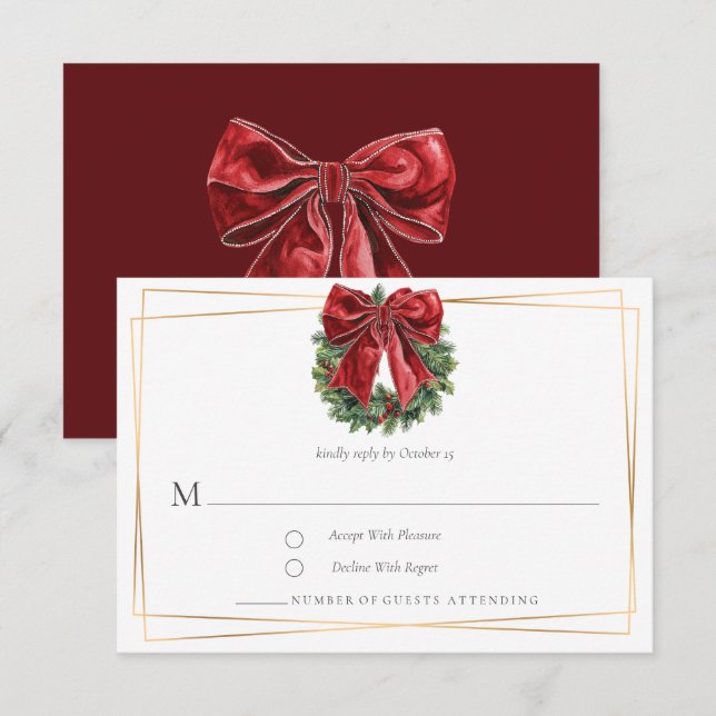 Classic Vintage Christmas Wreath and Bow RSVP Card (Front/Back)