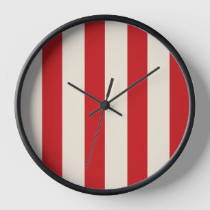 Classic Vintage Circus Tent Red and Cream Stripes Clock