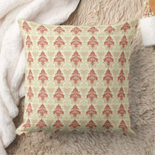 Classic Vintage Damask Red Green Beige Throw Pillow