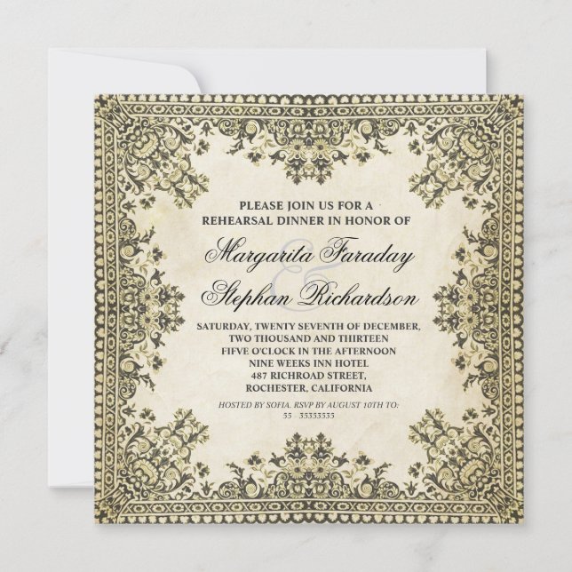 classic vintage damask rehearsal dinner invites (Front)