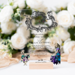Classic Vintage Dark Alice in Wonderland Wedding Acrylic Invitations