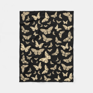 Classic Vintage Dark Gothic Butterfly Art Pattern Fleece Blanket