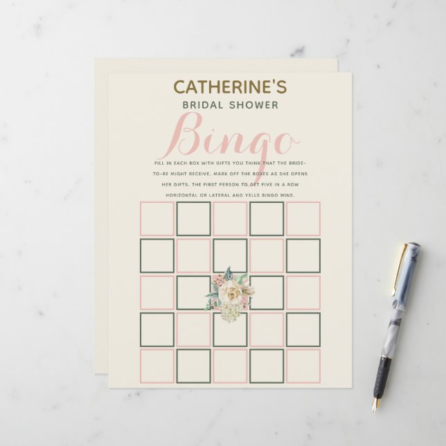 Classic Vintage Elegant Floral Bridal Shower Bingo (Front/Back In Situ)